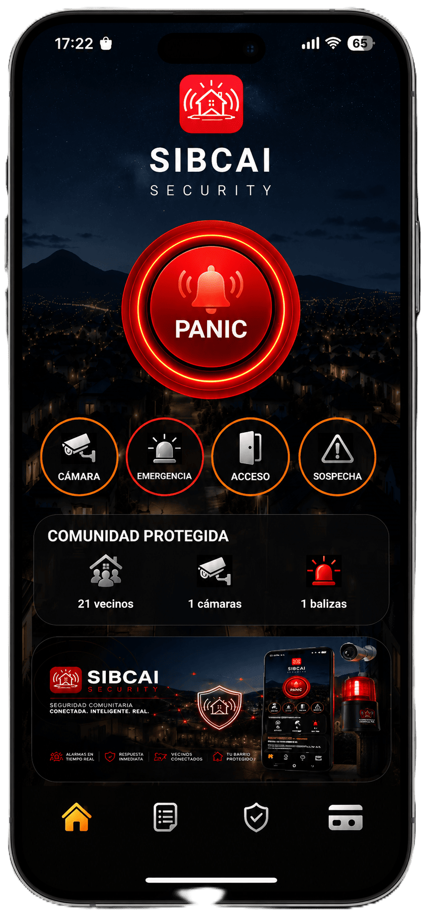 Pantalla principal de la App SIBCAI